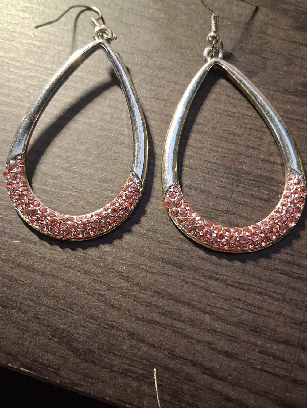 paparazzi Silver Teardrop Earrings with Pink Crystals